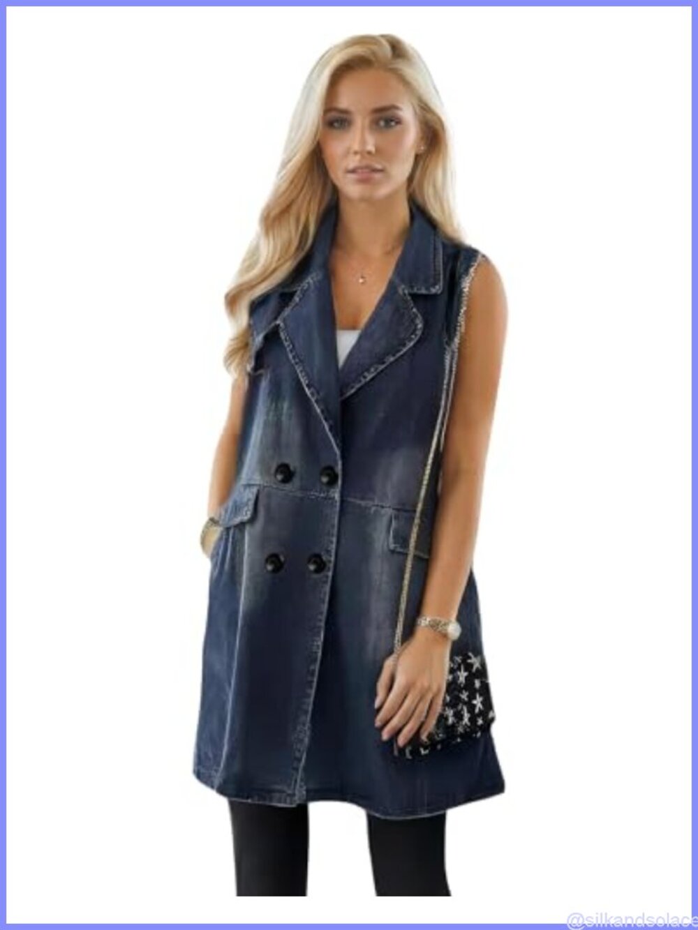 Sleeveless Long Denim Vest Casual Distressed Lightweight Cotton Blend Western